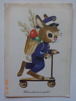 Régi grafikus húsvéti üdvözlő képeslap, Kecskeméty Károly rajz