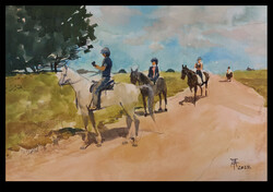 Bálinth Tibor  Horseback riding (akvarell 22,5cm x 32cm papír 200gr.) impresszionista stílusblusban.
