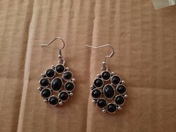 Orvosi fém,  nemesacél obszidián féldrágakő fülbevaló, Alkudható