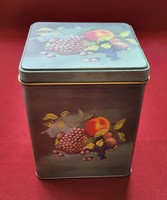 Vintage fémdoboz pléhdoboz pléh doboz tároló díszdoboz gyümölcs mintával