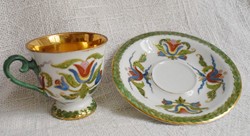 Antique porcelain cup, hand-painted flower pattern, gold-plated, 7.4 x 7.2 cm + handle, bowl 14 cm