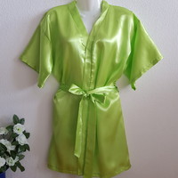 Apple green satin robe, robe in preparation - approx. M