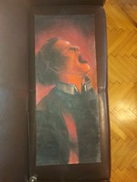 Bryan Adams, signature painting, pastel, cardboard, approx. 40X100 cm