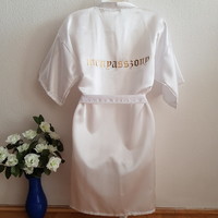 Snow white bridal getting ready gown with the inscription bride - approx. M