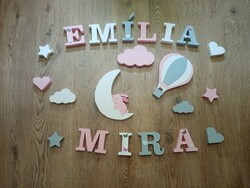 Bunny-hot air balloon decorative set, baby letter, name, decoration, baby room, children's room