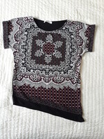 Short-sleeved promod top / tunic, burgundy-black-white, size m