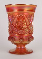 1P865 Carnival glass goblet pressed into an old iridescent shape 16.5 Cm