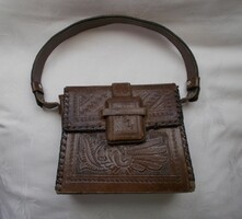 Convex patterned leather bag bag, reticule with Native American pattern