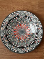Marokkói Csodás színekkel kézzel festett SALAY SAFI mély kerámia fali tál , tányér  35,4 cm
