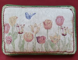 Tapestry cushion with tulip butterfly pattern