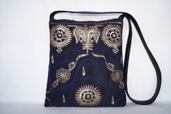 Blue Silver Floral Indian Sari Hand Embroidered Medium Zipper Women's Shoulder Bag 2