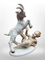 Hibátlan Wallendorf porcelán figura - Puttó kecskével