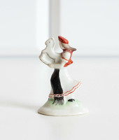 Miniatűr Herendi porcelán lány figura - matyó népviseletes lány lovacskával