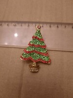 Zöld piros köves karácsonyfa kitűző/ karácsonyfadísz , Alkudható