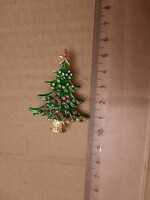 Sárga piros köves karácsonyfa kitűző/ karácsonyfadísz , Alkudható