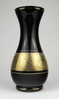 1Q032 Mid century aranyozott fekete üveg váza 20 cm