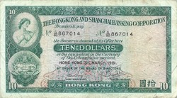 10 dollár 1981 Hong Kong Sanghai bank 2.