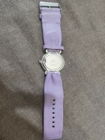 Silver watch with purple leather strap