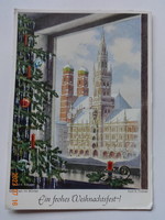 Régi grafikus karácsonyi üdvözlő képeslap - München télen