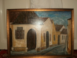 Komondi Magdi ( 1956-2023) Cím: Sikátor vegy. 50x70cm Keretben