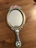 Kézitükör tükör piperetűkör fatükör,faragott keretes barokk rokokkó rózsafaragás nőitükör antik