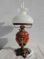 Art Nouveau majolica table kerosene lamp