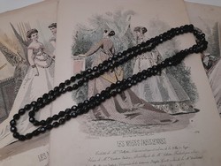Old faceted long glass bead necklace, 124 cm