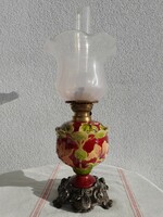 Secession table kerosene lamp, majolica, tulip lampshade, everything is original
