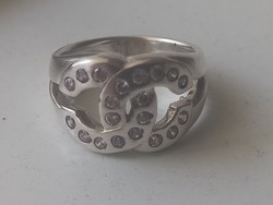 Női halvány rózsaszín köves ezüst gyűrű (18mm)
