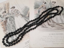 Old faceted long glass bead necklace, 121 cm