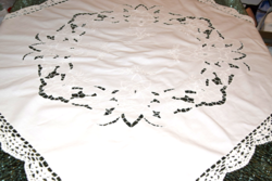 Old antique hand-embroidered rosette lace tablecloth tablecloth centerpiece needlework 89 x 85 cm
