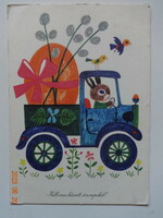 Old graphic Easter postcard - drawing by Zsuzsa Demjén