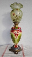 Art Nouveau table kerosene lamp, large, majolica, tulip shade, everything is original