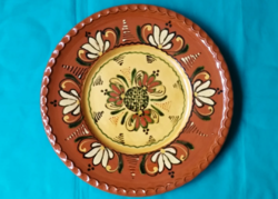 Large marked glazed folk motif ceramic wall plate, bowl, marked, diameter: 31.5 cm