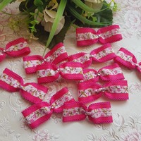 New, handmade floral, pink satin bow ornament, decoration