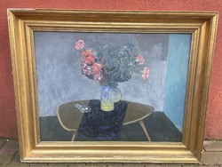Béres Jenő csendélet mid century asztallal festmény modern kép