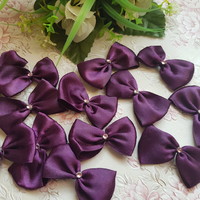 New, handmade aubergine purple satin bow ornament, decoration