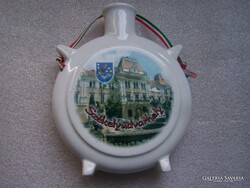 Odorheiu Secuiesc memorial bottle with Hungarian settlements and Hungarian national ribbon. Po