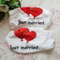 New, just married, heart-shaped balloon pattern spandex rearview mirror ornament, car decoration