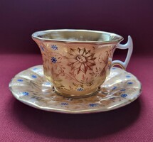 Porcelán kávés teás szett csésze csészealj tányér virág mintával arany széllel
