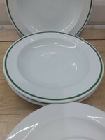 Alföldi porcelán menzás zöld csíkos mély tányérok, 10db
