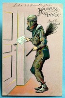 Antik dombornyomott Újévi képeslap - kéményseprő    1904ből