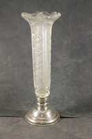 Antik ezüst talpú kristály váza 215