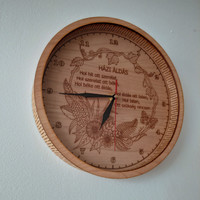 Házi áldás óra – gravírozott falióra vadcseresznye fából