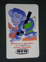 Kártyanaptár, MÉH hulladékhasznosító vállalat,grafikai rajzos,reklám figura, majom,1984,   (4)