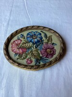 Antique tapestry picture in an oval frame 23x18 cm.