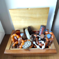 Retro jewelry package in a wooden jewelry box - jewelry chest