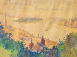 József Turi-jobbágy: Budapest skyline - also sold by the most famous galleries. Rare antique painting