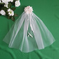 New Handmade 1 Layer Crochet Floral Bow Mini Ecru Bridal Veil (44.2)