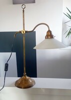 Réz asztali art deco bank lámpa hibátlan üvegbura val